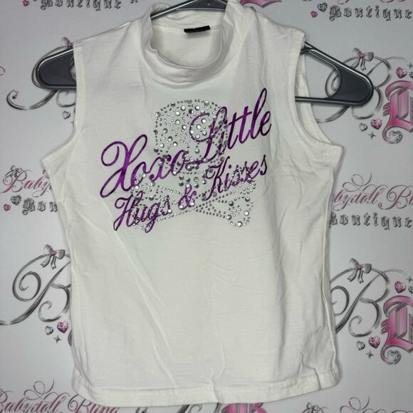 XOXO Tops - Xoxo hugs & kisses tank top bling holographic silver purple white mock neck y2k